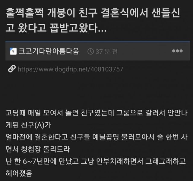 친구 결혼식 샌들신고 갔다왔다…